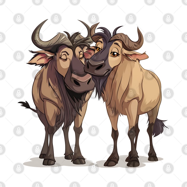 Valentine Cartoon Wildebeest Couple by Chromatic Fusion Studio