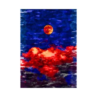 Super Bright Red Moon Cloudy Night. For Moon Lovers. T-Shirt