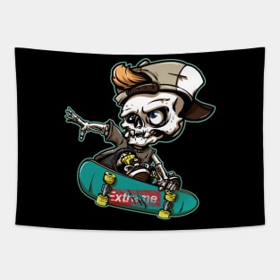 Gift for a Skateboarder, Skateboarding Skeleton, Hand-Drawn Style Tapestry