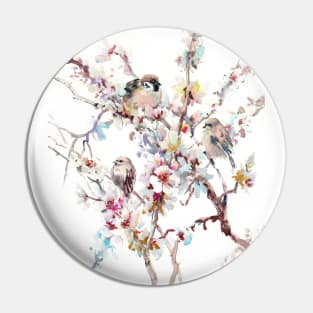 Sparrows And Apricot Blossom Pin