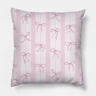 Coquette pink bows on a vertical stripes background Pillow