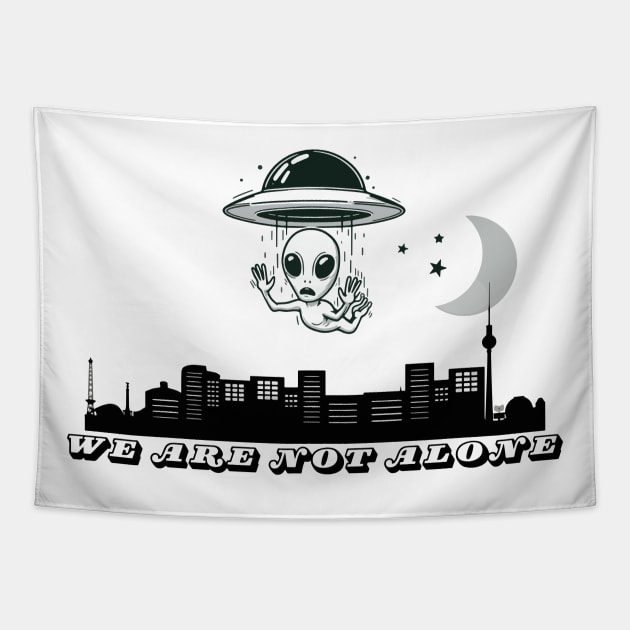 Alien invasion cartoon. UAP UFO Humor Tapestry by Ideas Design