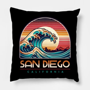 San Diego California Vintage Sunset Pillow