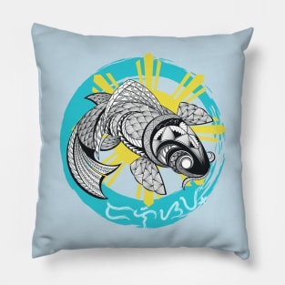 Tribal line Art Koi fish / Baybayin word Dalisay (Pure / Genuine) Pillow