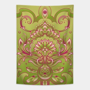 mandala pattern in pink and green Tapestry