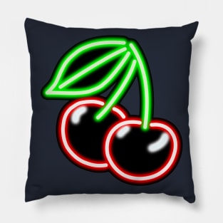 Neon Cherries Bar Sign Top Left Pillow