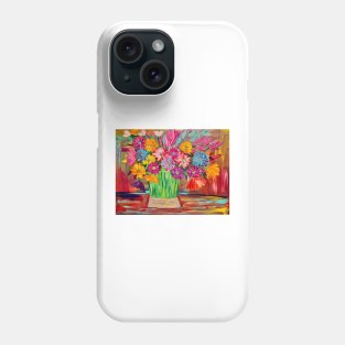 Bright and colorful abstract flowers in a large vase Phone Case