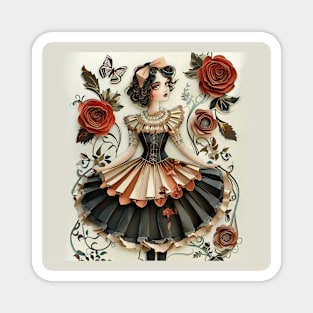 Cute Paper Doll With Fan Victorian Lace Dress Art Magnet