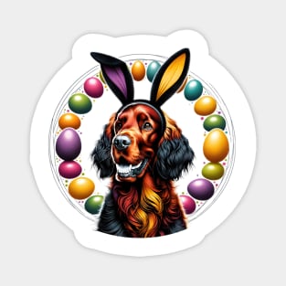 Irish Setter Celebrates Easter with Bunny Ears and Eggs Magnet