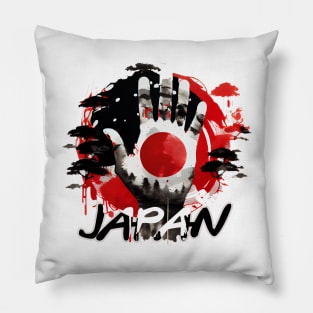 Japan - Iconic Red Sun - hand up - Ink Painting Pillow