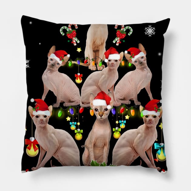 Sphynx Christmas Tree Funny Cat Lovers Xmas Holiday Gift Pillow by Dunnhlpp