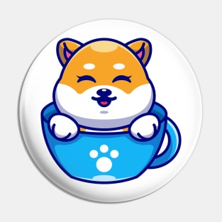 Cute shiba inu dog on cup coffee cartoon Pin