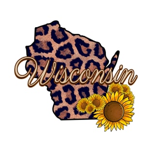 Wisconsin State Leopard Print Sunflower Pride T-Shirt