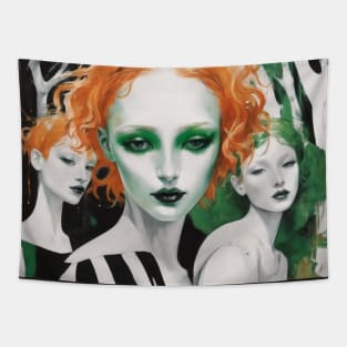 Dark Forest Female Goddess Fairies Abstract Graphic Art Illustration Tapestry