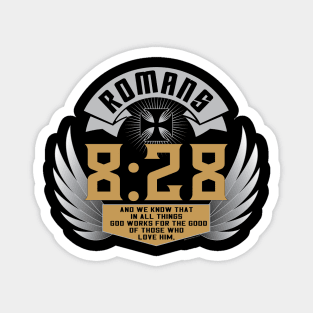 Romans 8:28 Biker Style Winged Magnet