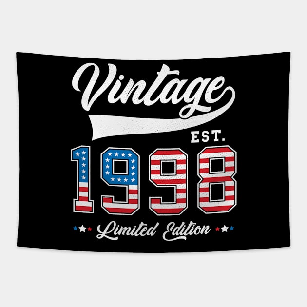 25th Birthday Patriotic Vintage 1998 USA Flag 4th of July Tapestry by BramCrye