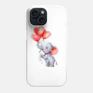 Valentine Elephant Holding Heart Shaped Balloons Phone Case