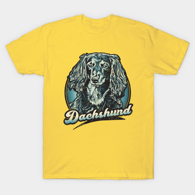 Discover Retro Long Haired Mini Dachshund - Miniature Dachshund - T-Shirt