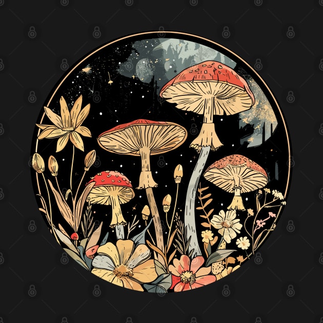 Botanical Cute Mushrooms And Flowers Garden Fairytale by RetroZin
