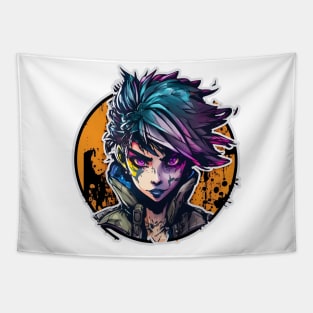 Neon Cyber Punk Girl in Circular Design Tapestry