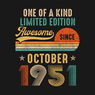 October 1951 Vintage 70 Years Old Retro 70th Birthday Gift T-Shirt