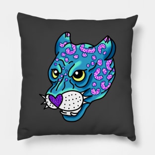 American Traditional Turquoise and teal panther with glitter and sparkles cute gift Pillow