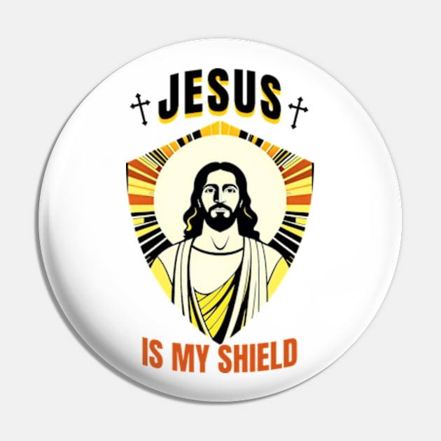 Jesus Is My Shield Art Deco Pin by Cosmic Dust Art