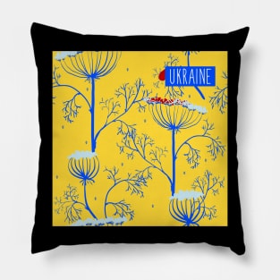 ornament of dill plants in the colors of the Ukrainian national flag Pillow