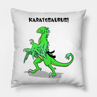 Karatesaurus in green for bright backgrounds Pillow