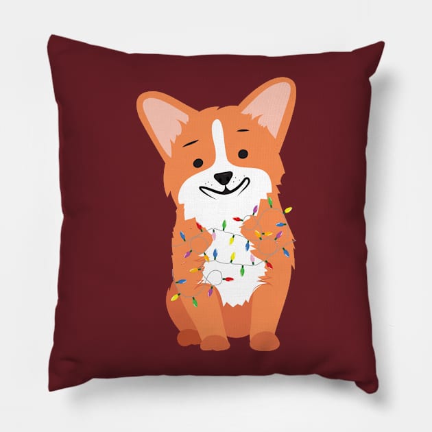 Corgi Christmas Light Pillow by blueavocado