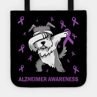 Alzheimer Awareness Dabbing Schnauzer Purple Ribbon Gift Tote