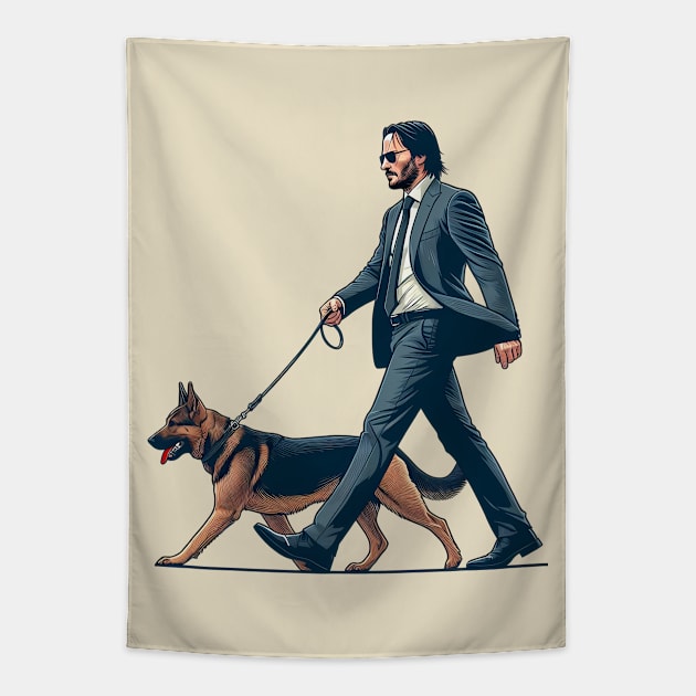 John Wick Walking with his Dog Tapestry by TWOintoA