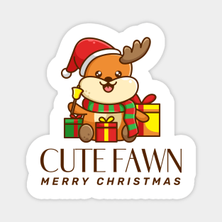 marry christmas cute Fawn holding gifts design Magnet