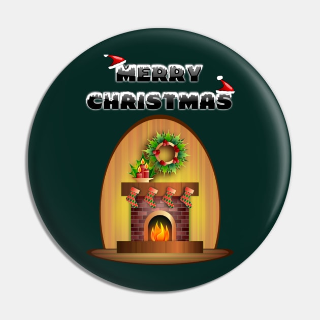 Christmas Cozy Fireplace Cute Cartoon Gift T-Shirt Pin by klimentina