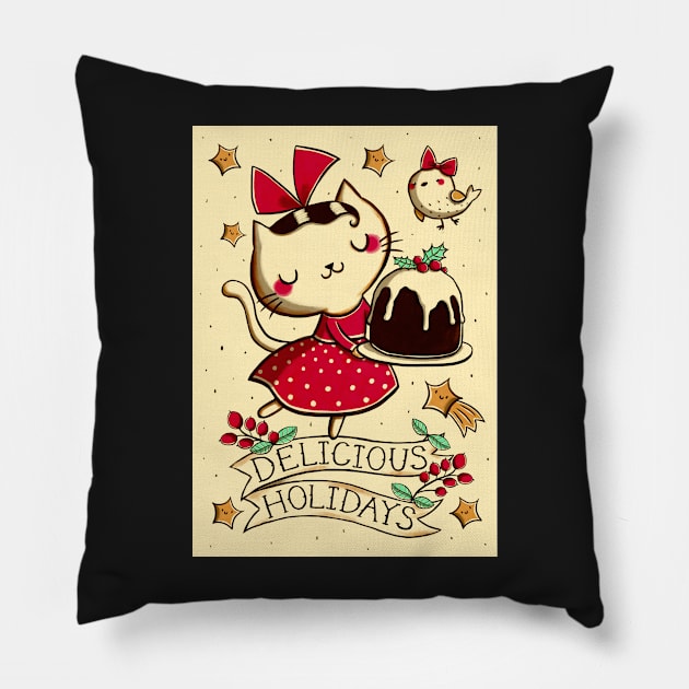 Cat with Christmas Pudding Pillow by monikasuska