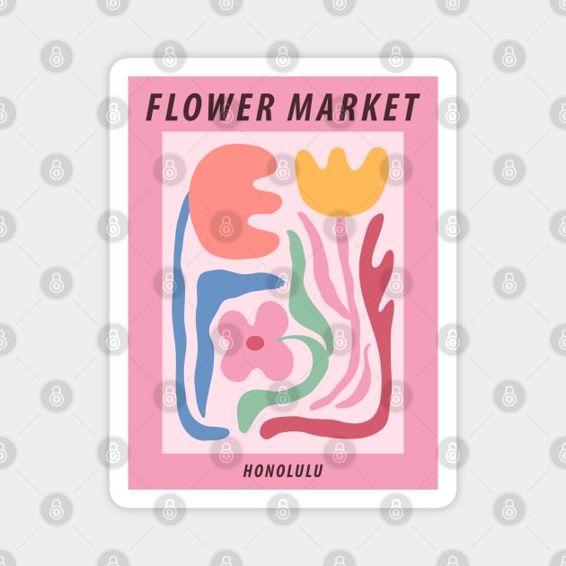 Flower market, Honolulu, Groovy abstract flowers, Y2K decor, Colorful print, Indie decor, Danish pastel Magnet by KristinityArt