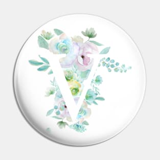 Botanical alphabet V green and purple flowers Pin