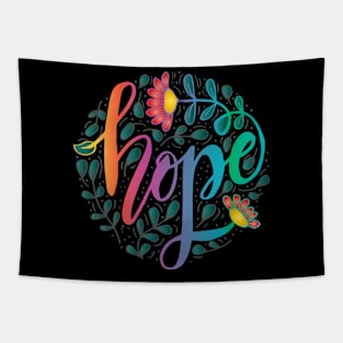 Hope hand lettering typography with floral Tapestry