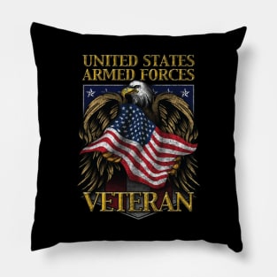 United States Armed Forces Veteran Shield with Eagle and Flag Pillow