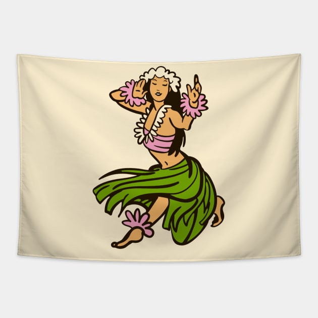 Vintage Hawaiian Hula Dancer Cartoon // Retro Hula Girl C Tapestry by Now Boarding