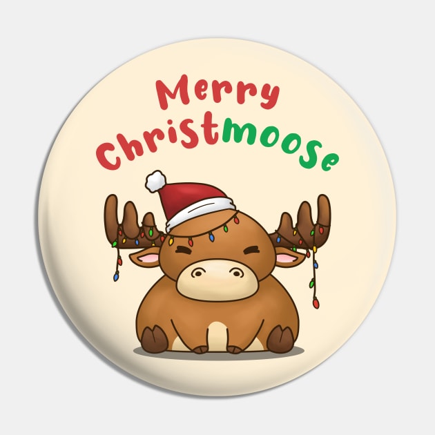 Merry Christmoose Cute Moose in Santa Hat Pin by Takeda_Art