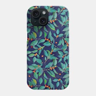 Leaves + Berries in Navy Blue, Teal & Tangerine Phone Case