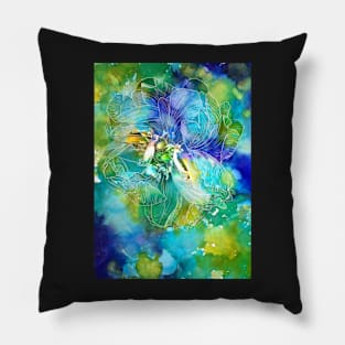 Blue Green Peony Flower Pillow