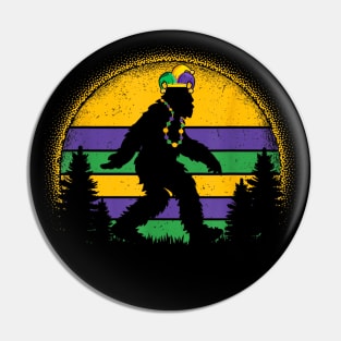 Mardi Gras Bigfoot Funny Kids Men Sasquatch Mardi Gras Pin