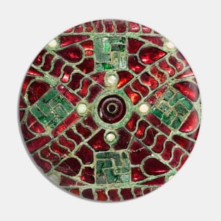 VISIGOTHIC BRONZE BELT BUCKLE WITH RED GREEN MOTHER OF PEARLS Pin