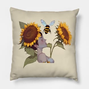 Bee on a sunflower Pillow