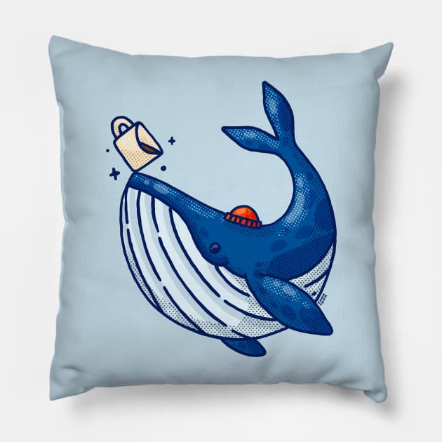 Blue Coffee Whale Pillow by Tania Tania