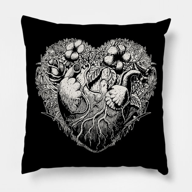 Foliage Heart Drawing Illustration on Dark Pillow by Elefunk