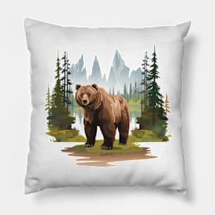 Watercolor Grizzly Bear Pillow