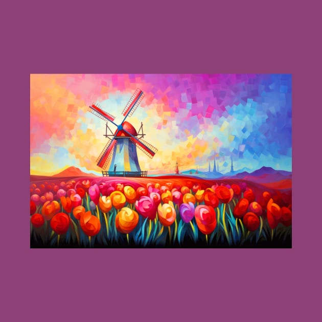 Countryside Tulips Concept Abstract Colorful Scenery Painting by Cubebox